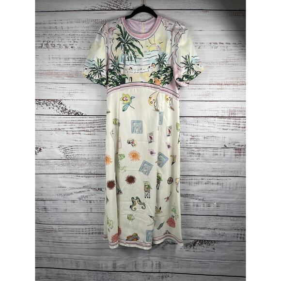 Women's Dress Dresses & Skirts - Dress Women's Size Large Multicolor Tropical Print Maxi Short Sleeve Beach Art